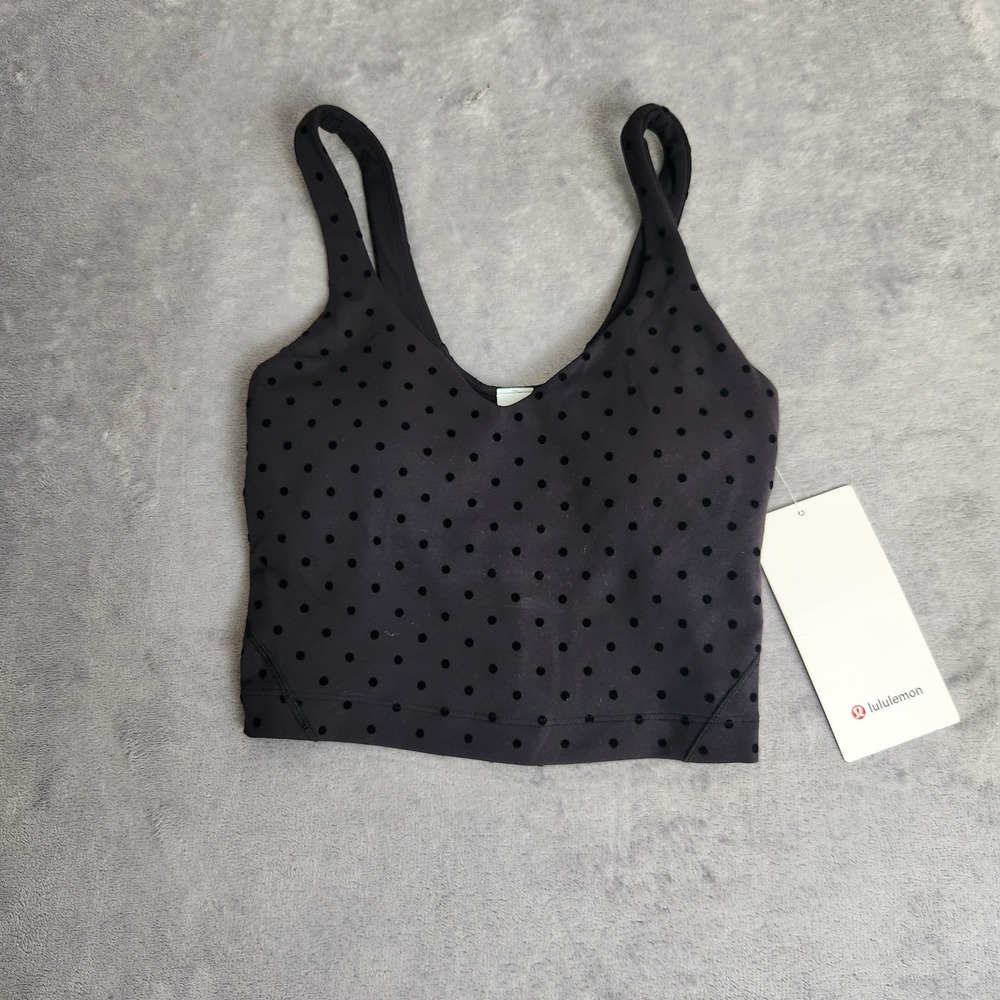 New Lululemon Align Tank Top Flock Polka Dot Black Velvety 0 NWT Cropped Yoga